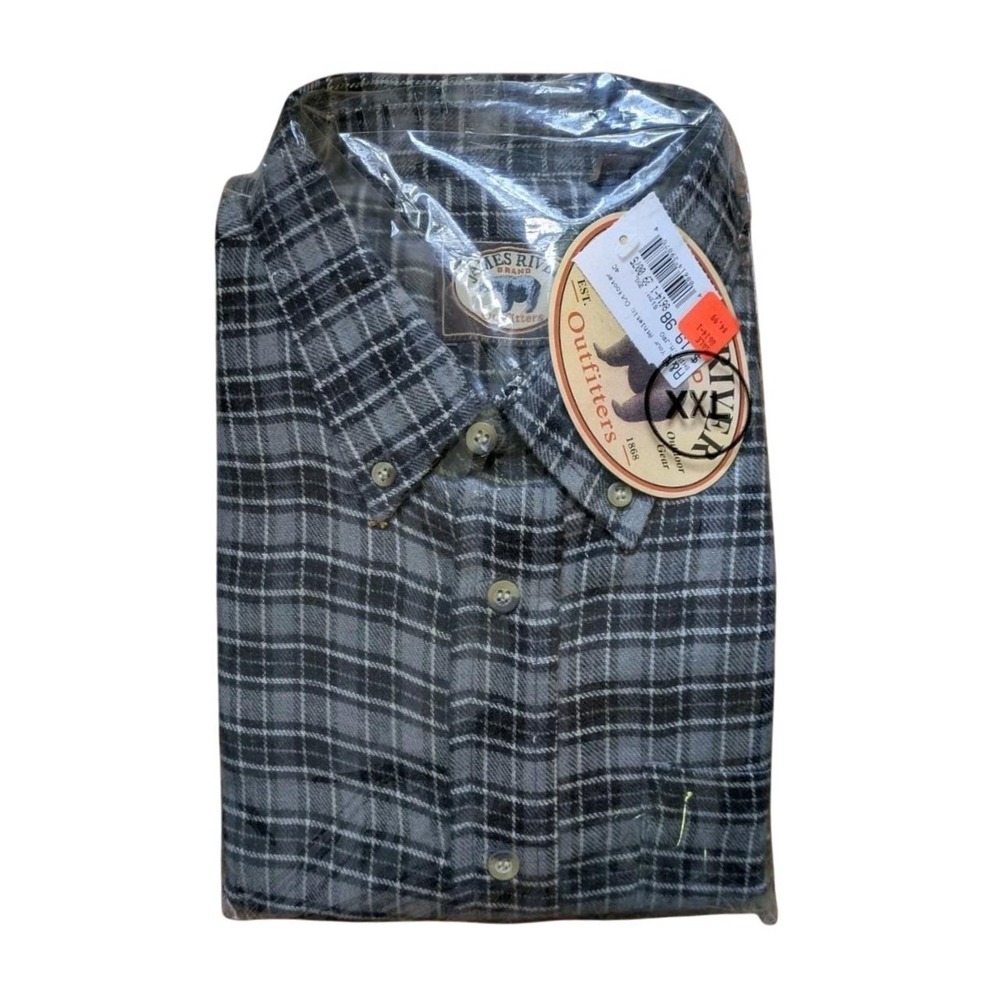 Vtg James River Outfitters Flannel Shirt 2XL Black Gray Plaid NWT Sealed Mens